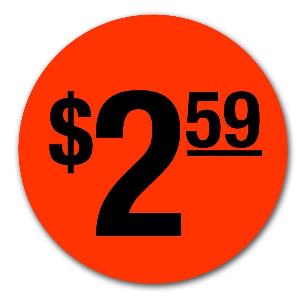 $2.59 Label Stickers Round Red with black print – 500/roll - Image 3