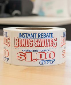 Alternative view of Bonus Savings Coupon $1.00 Off Label Stickers – 500 rolls